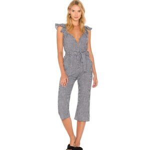 For Love and Lemons Gingham Crop Jumpsuit Sz Small Black White Tie Waist Ruffle